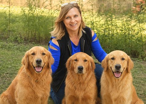 3 goldens with the breeder.